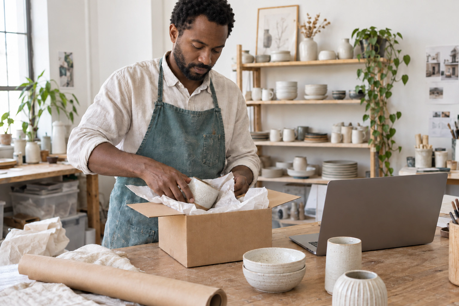 An independent store owner preparing a customer order