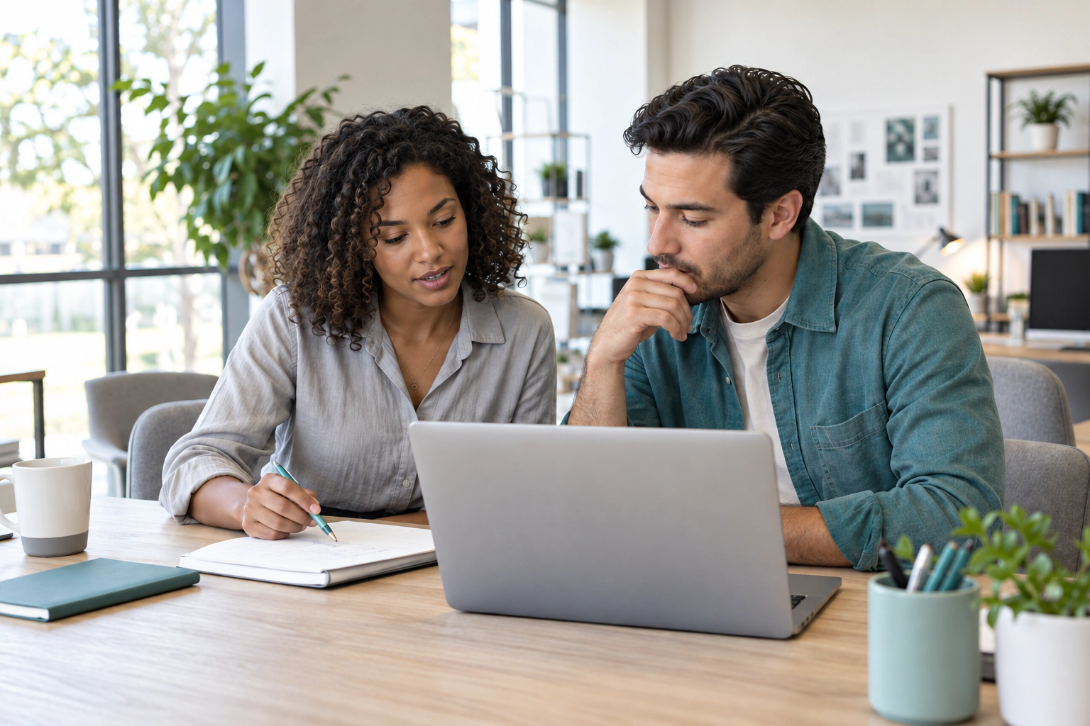 Two colleagues reviewing campaign notes together